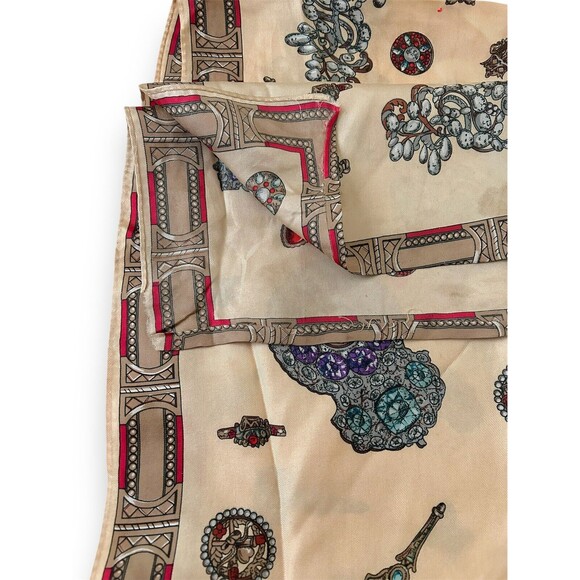 Antique Luxury Design Light Brown & Red Wine Rectangular Scarf 62” X 16” Unisex - Picture 8 of 8